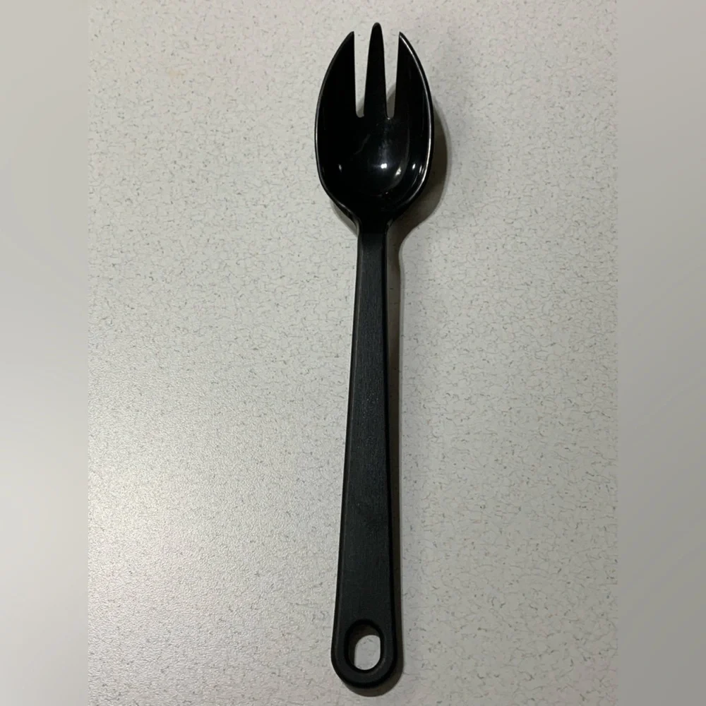 Vintage Tailor Made USA Black Plastic / Nylon Spork Serving Spoon Fork 11.5”